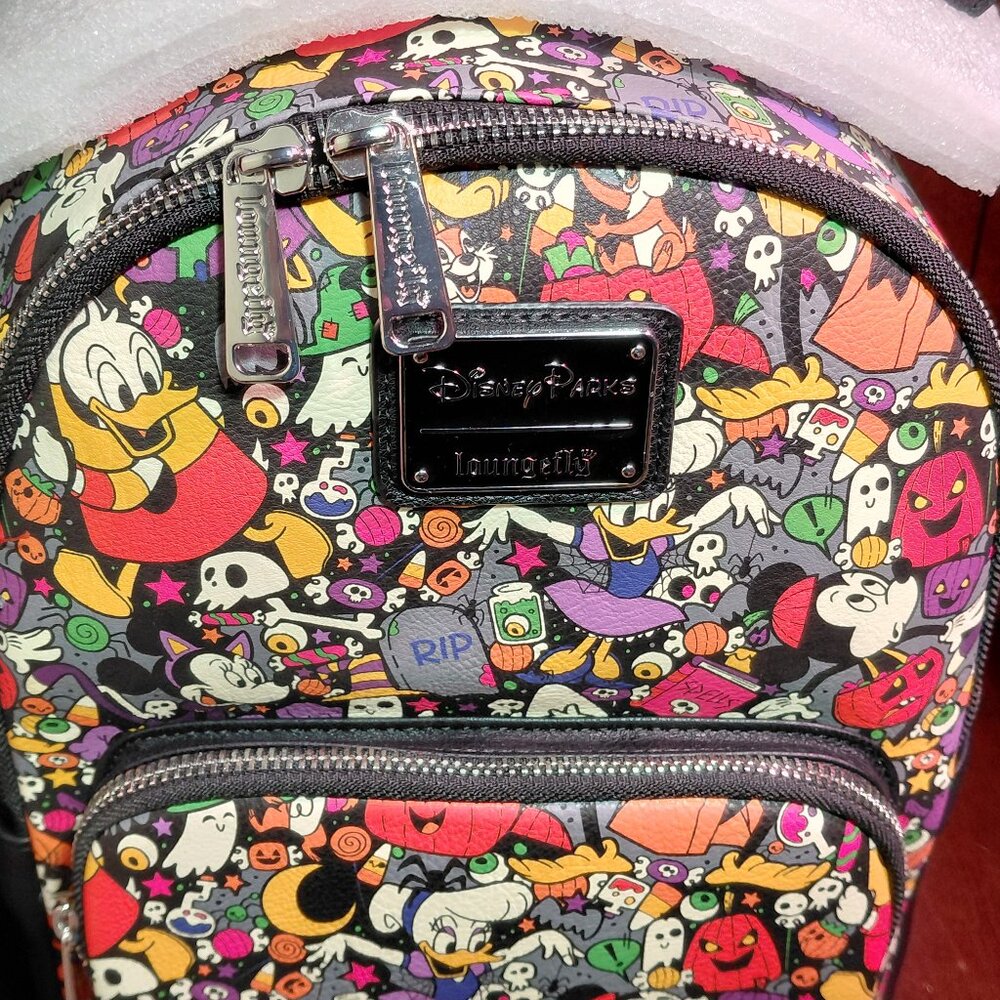 Loungefly Disney Parks Halloween Mickey Ears Mini Backpack Spooky Print NWT - Picture 5 of 15